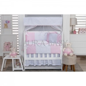 Kit Mini Berço 08 peças - Rosa Com Branco